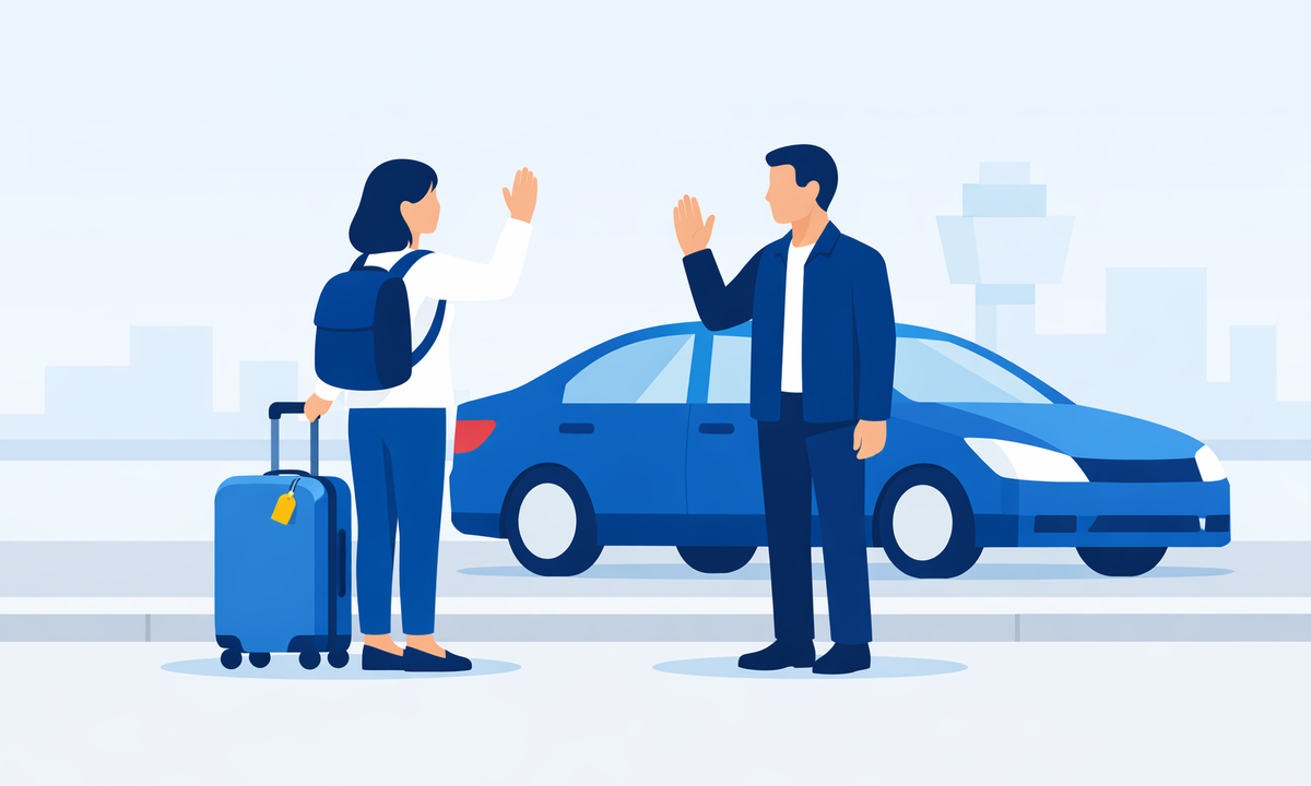 タクシー運転手に停車をお願いする旅行者