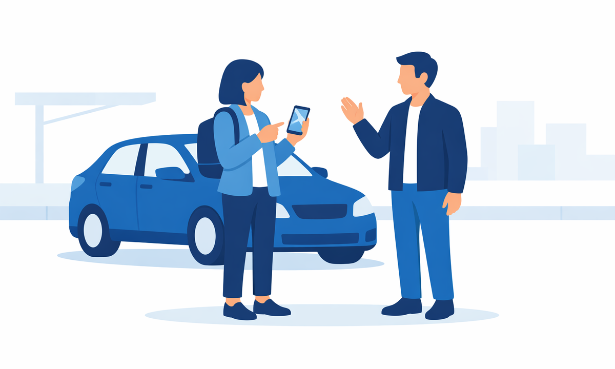 配車サービスの車を確認する旅行者