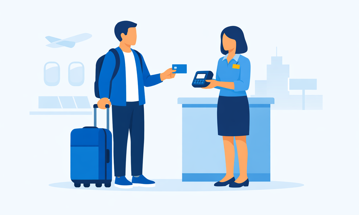 海外のお店でクレジットカード払いをする旅行者